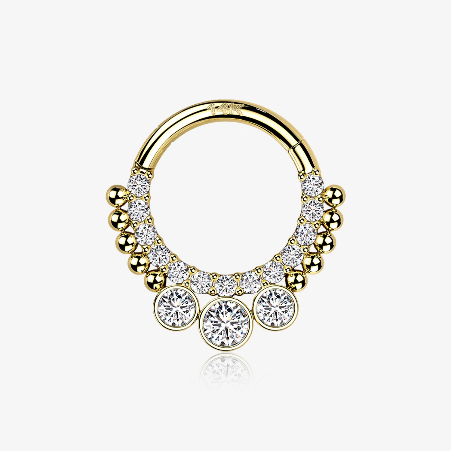 14 Karat Gold Bali Studded Sparkle Seamless Clicker Hoop Ring