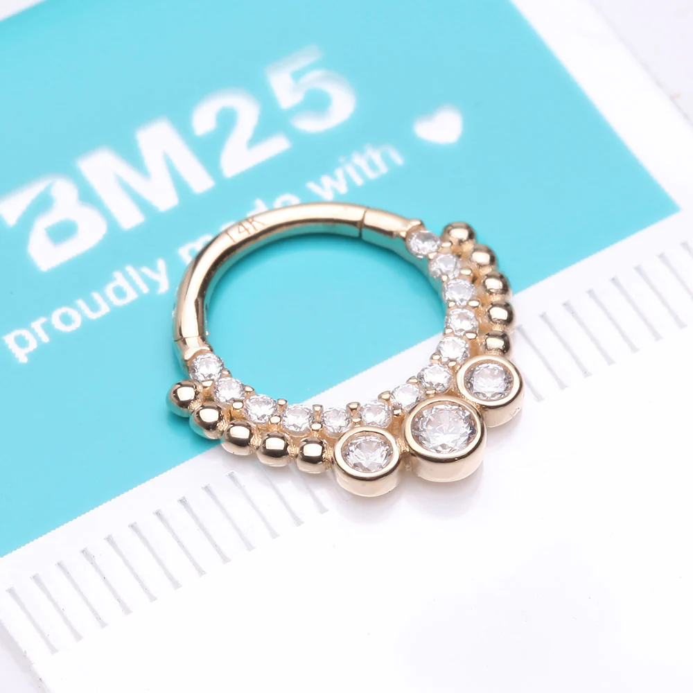 14 Karat Gold Bali Studded Sparkle Seamless Clicker Hoop Ring - Image 3
