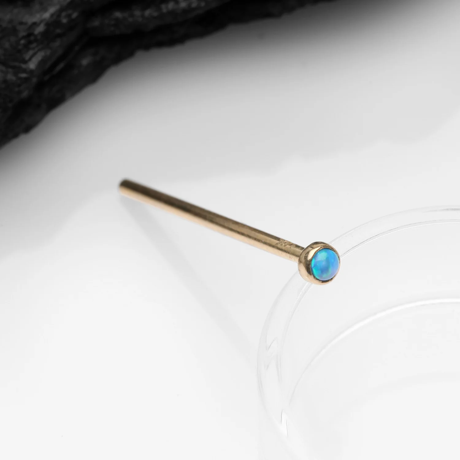 14 Karat Gold Bezel Set Fire Opal Fishtail Nose Ring - Image 2