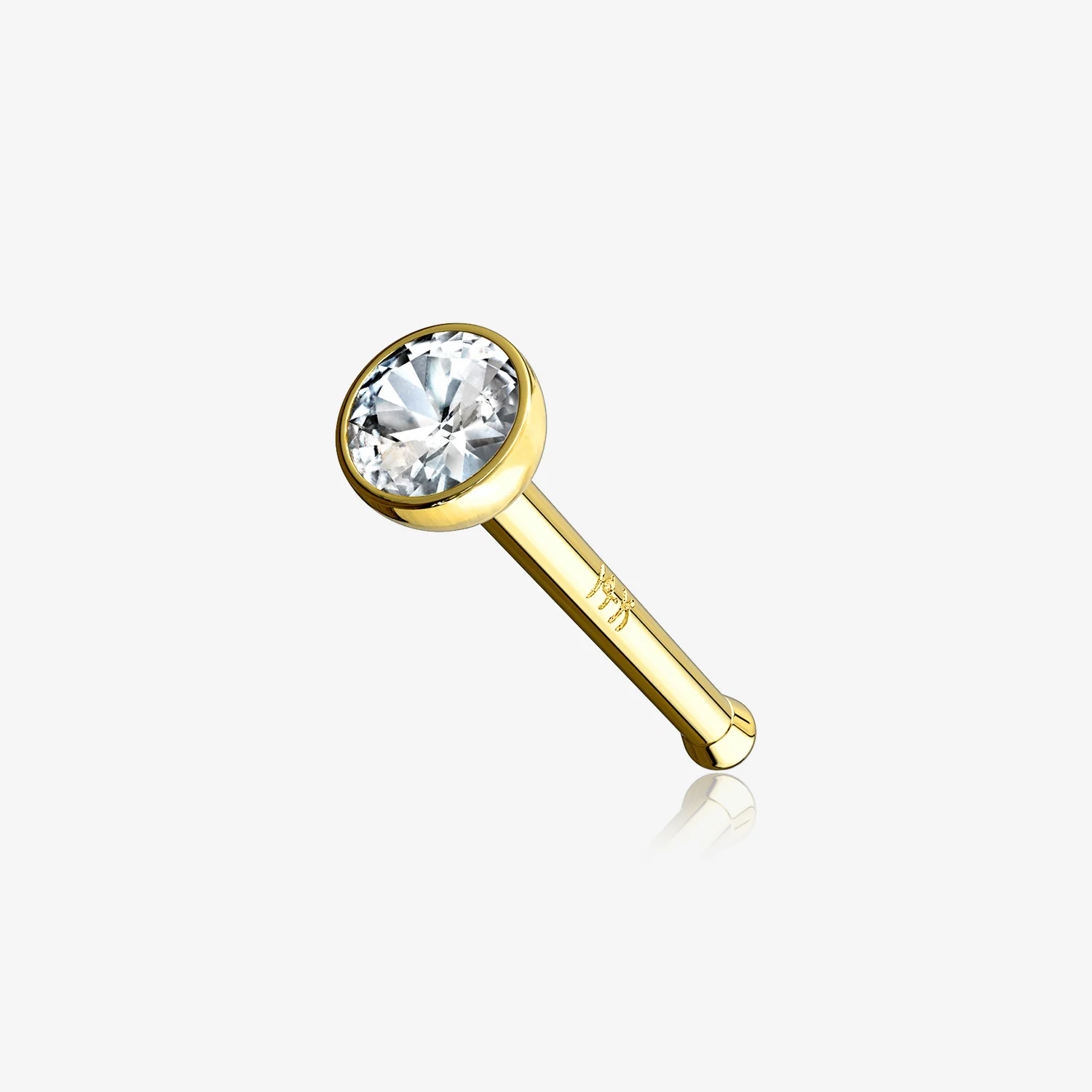 14 Karat Gold Bezel Set Round Gem Nose Stud Ring