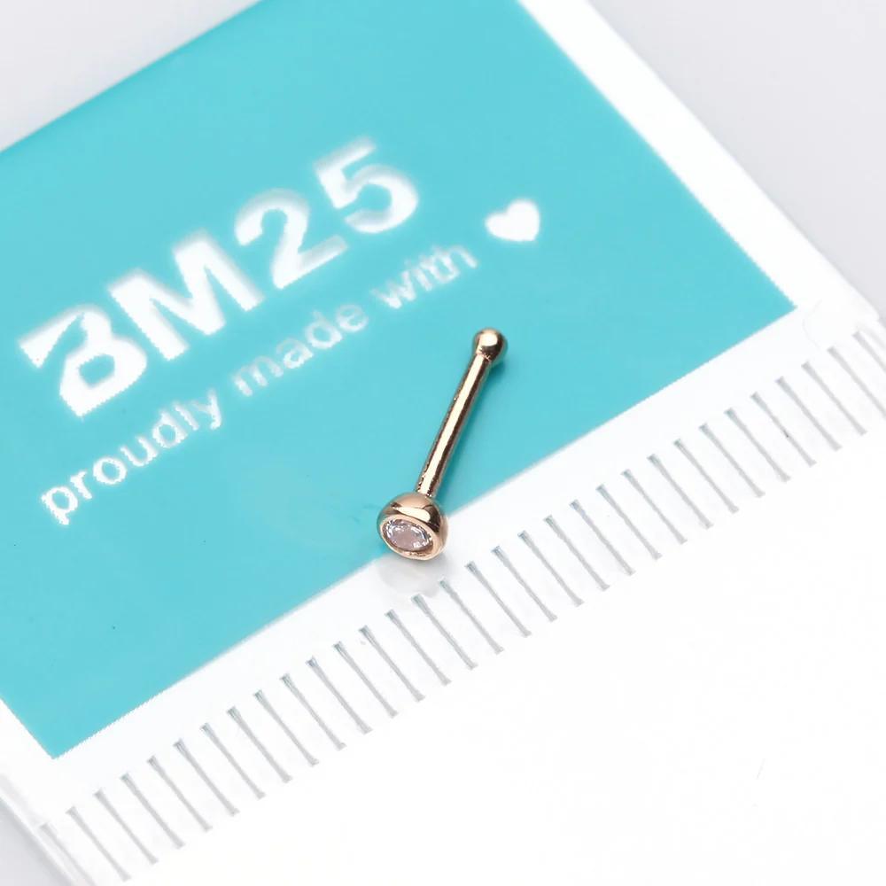 14 Karat Gold Bezel Set Round Gem Nose Stud Ring - Image 3