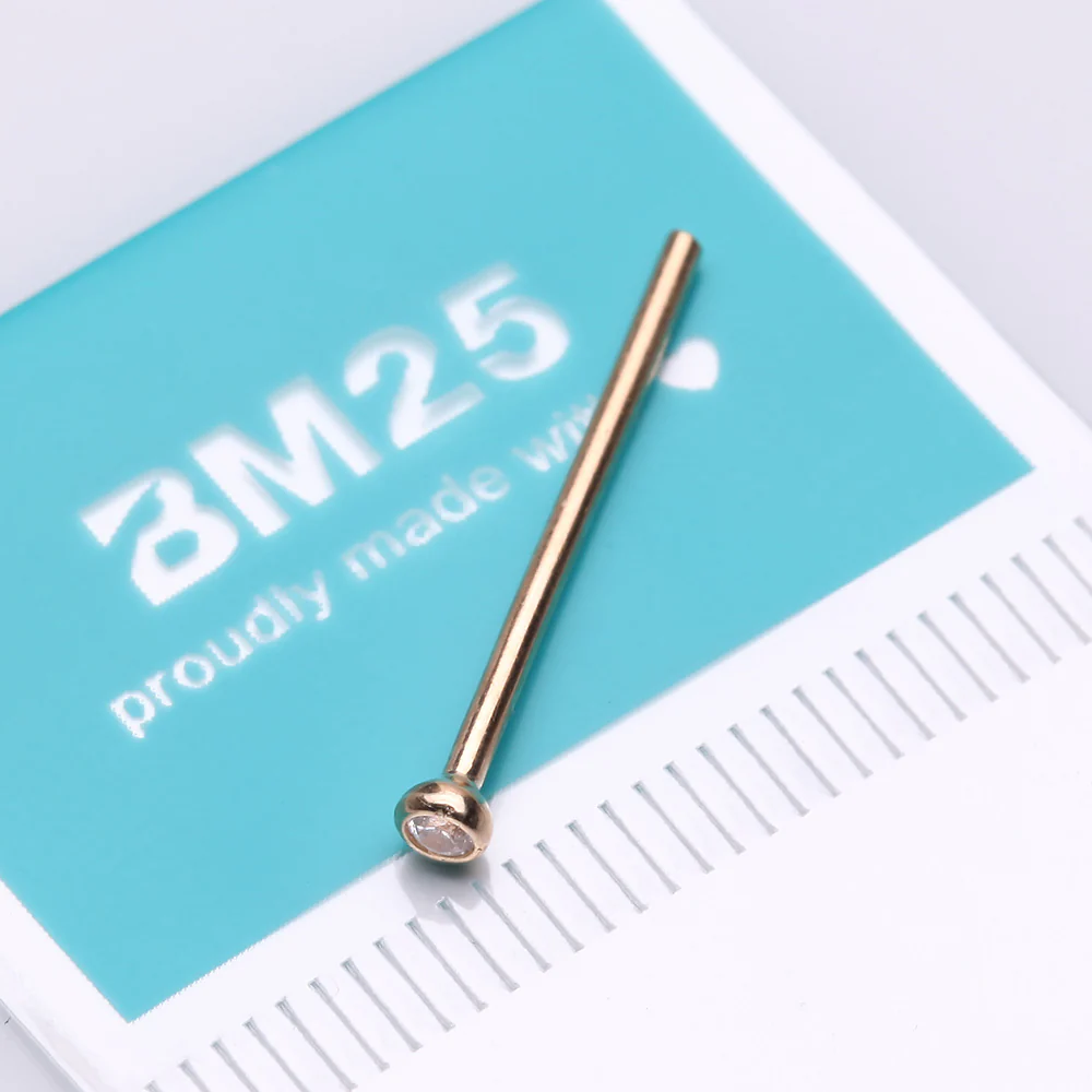 14 Karat Gold Bezel Set Sparkle Fishtail Nose Ring - Image 3