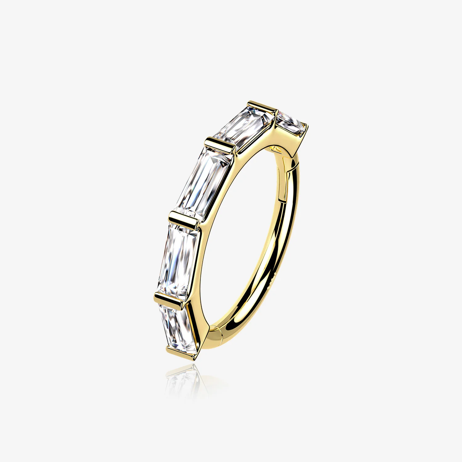 14 Karat Gold Brilliant Baguette Gem Segmented Seamless Clicker Hoop Ring