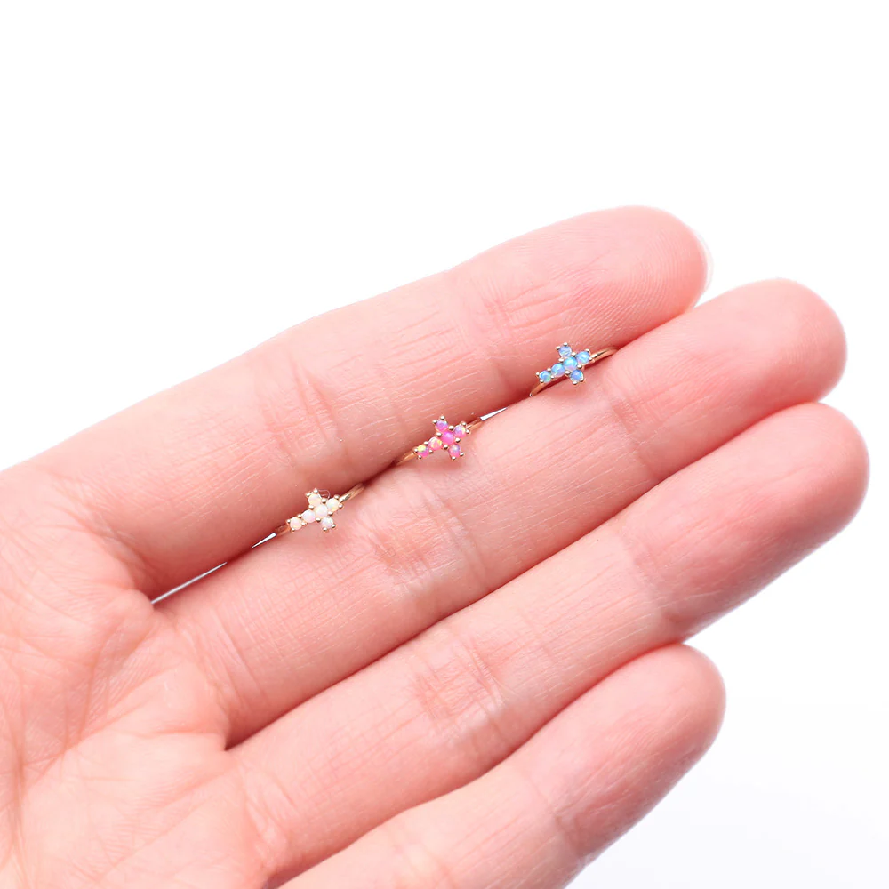 14 Karat Gold Brilliant Fire Opal Cross Bendable Hoop Ring - Image 4