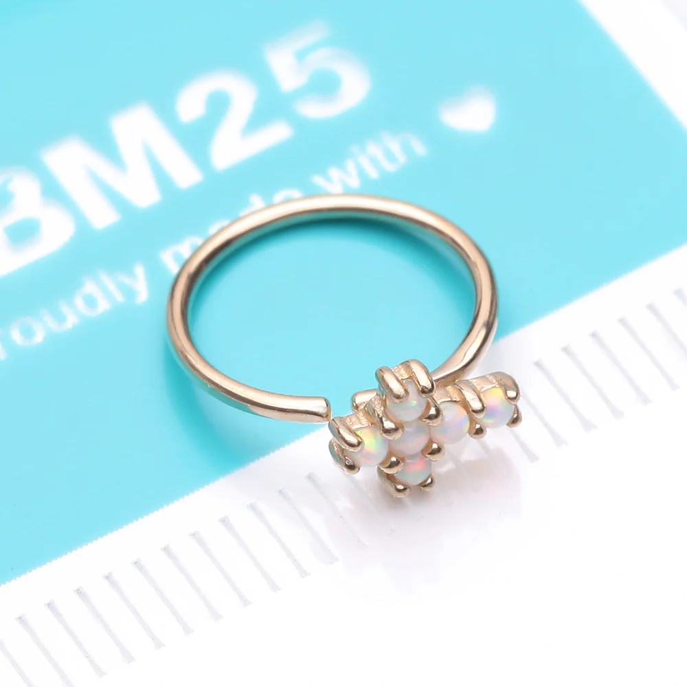 14 Karat Gold Brilliant Fire Opal Cross Bendable Hoop Ring - Image 5