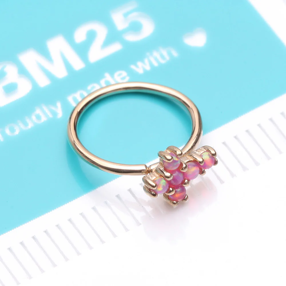 14 Karat Gold Brilliant Fire Opal Cross Bendable Hoop Ring - Image 5