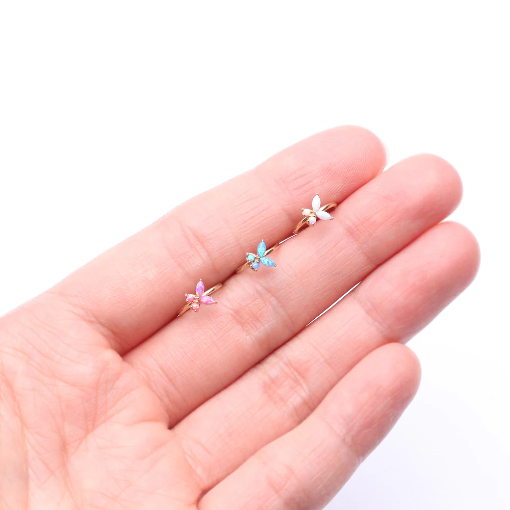 14 Karat Gold Brilliant Fire Opal Dainty Butterfly Bendable Hoop Ring - Image 4