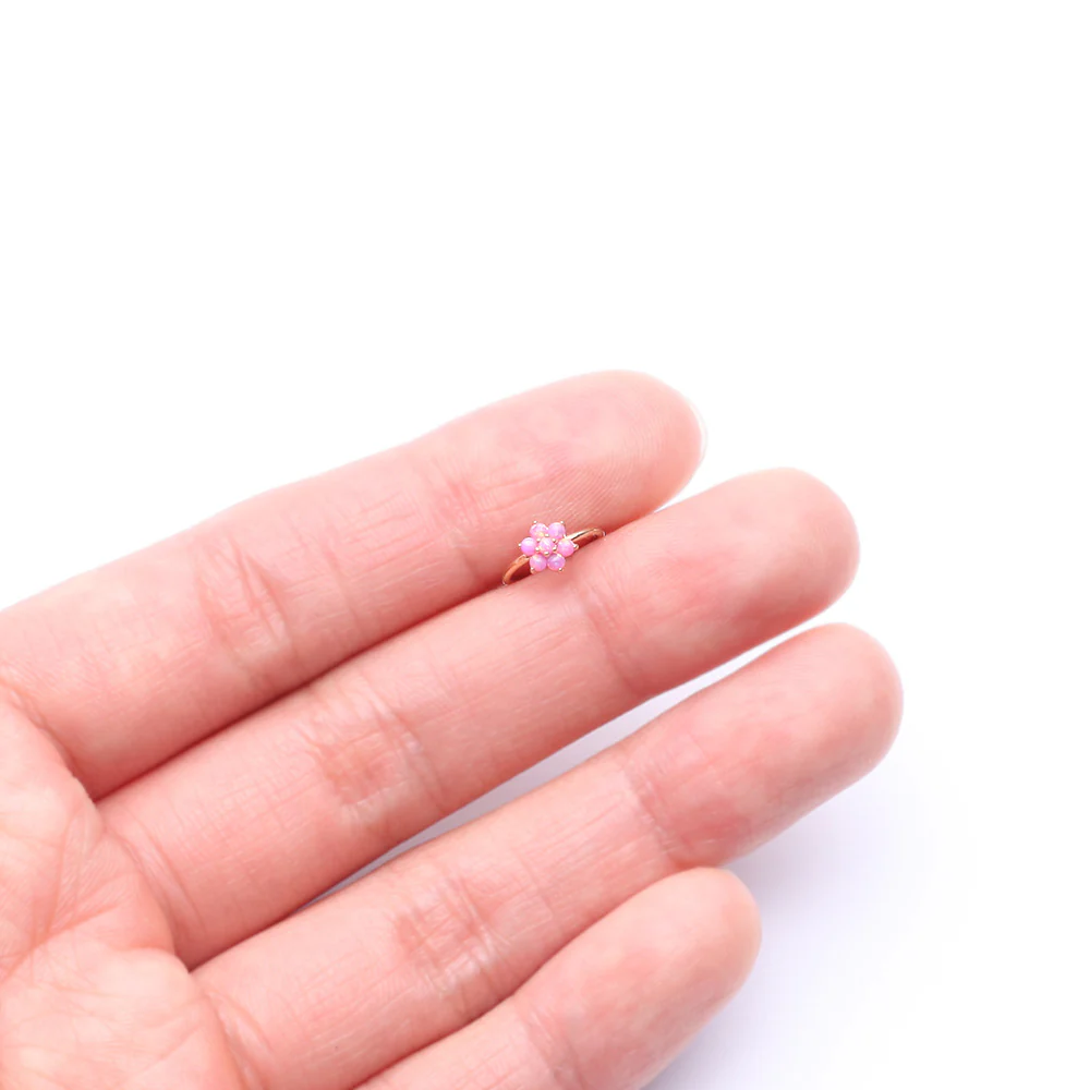14 Karat Gold Brilliant Fire Opal Spring Flower Bendable Hoop Ring - Image 3