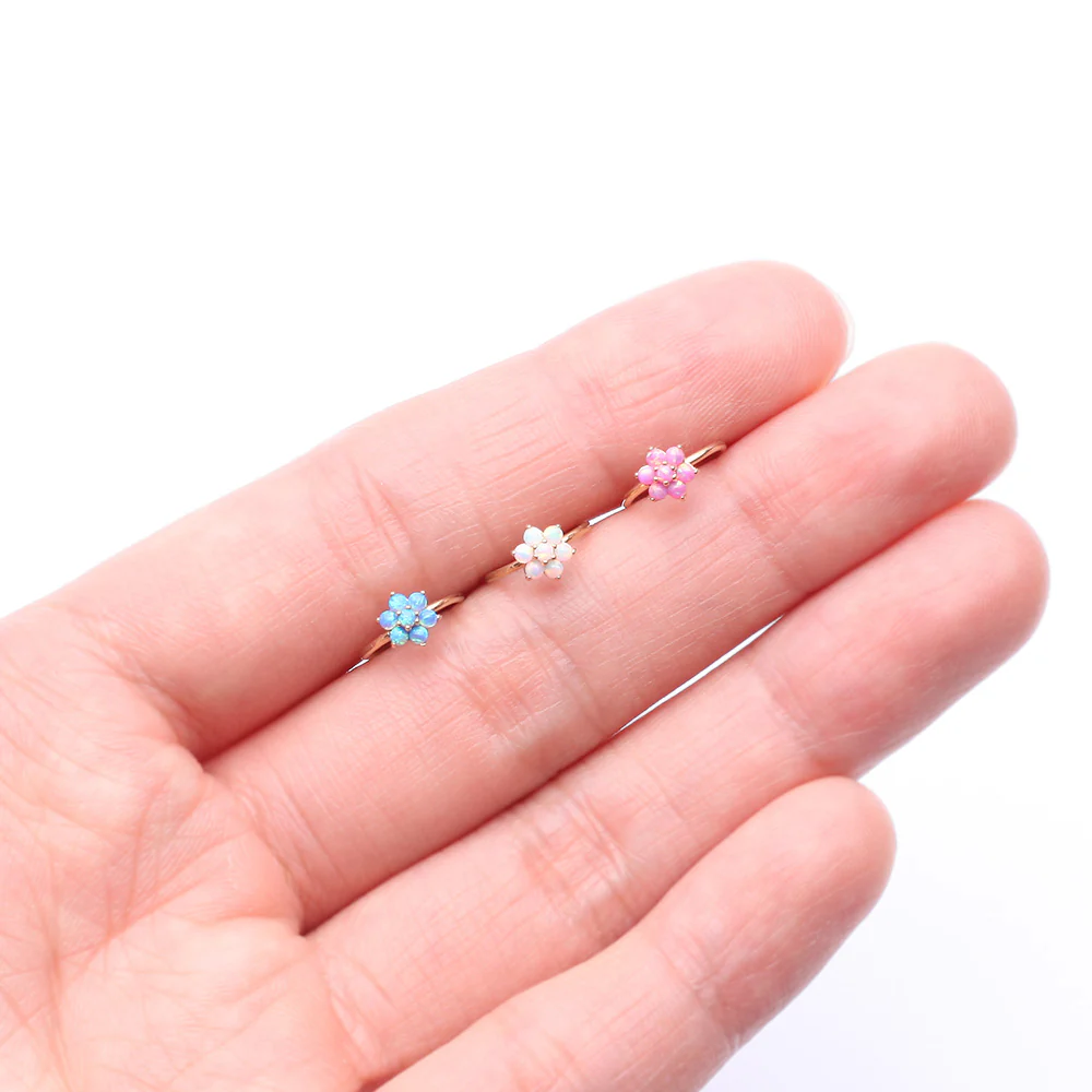 14 Karat Gold Brilliant Fire Opal Spring Flower Bendable Hoop Ring - Image 4