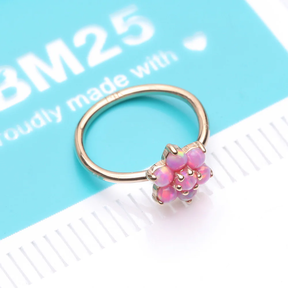 14 Karat Gold Brilliant Fire Opal Spring Flower Bendable Hoop Ring - Image 5