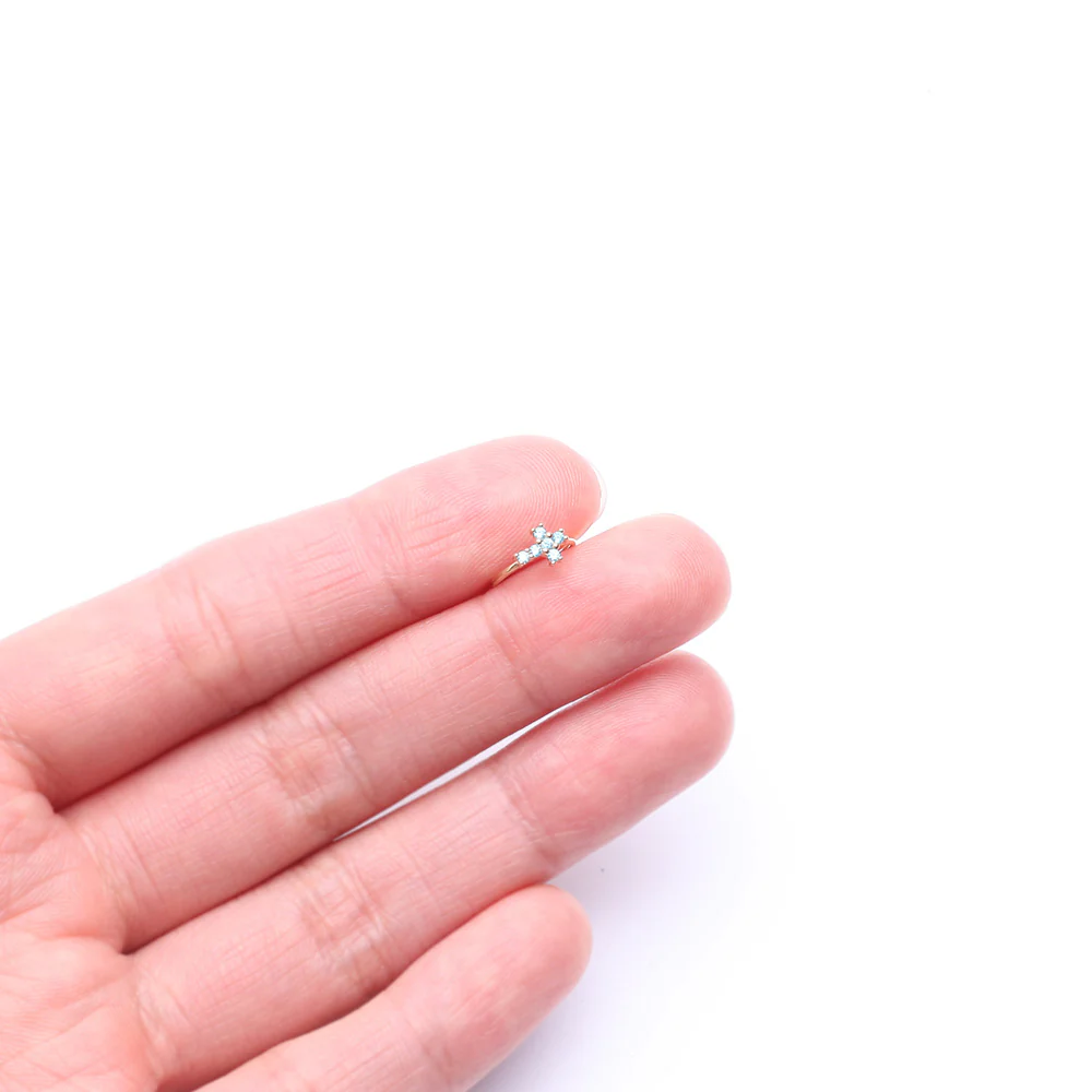 14 Karat Gold Brilliant Sparkle Cross Bendable Hoop Ring - Image 3