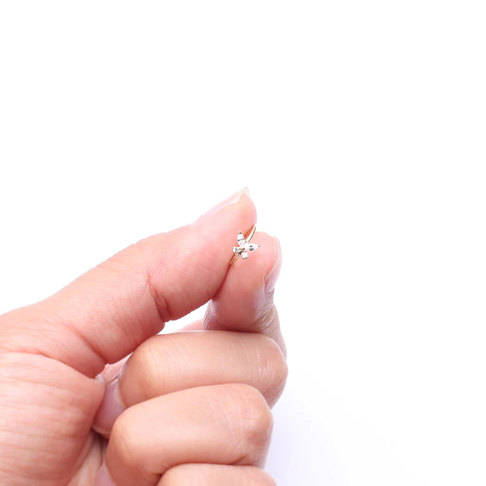 14 Karat Gold Brilliant Sparkle Dainty Butterfly Bendable Hoop Ring - Image 3