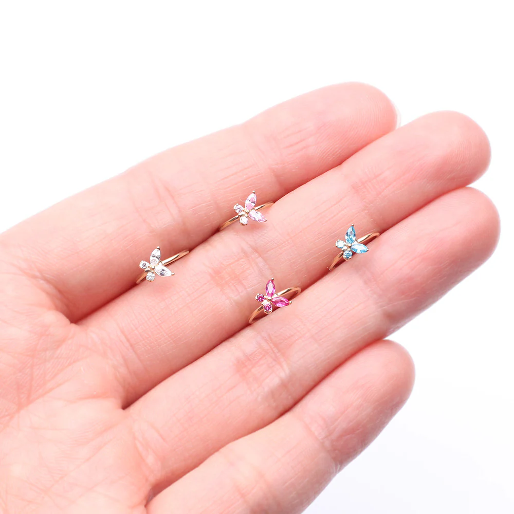 14 Karat Gold Brilliant Sparkle Dainty Butterfly Bendable Hoop Ring - Image 4