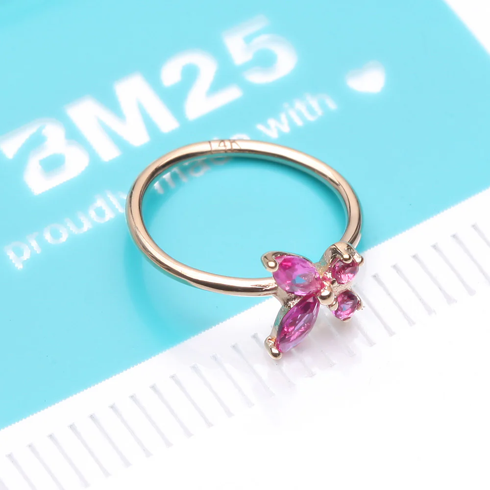 14 Karat Gold Brilliant Sparkle Dainty Butterfly Bendable Hoop Ring - Image 5