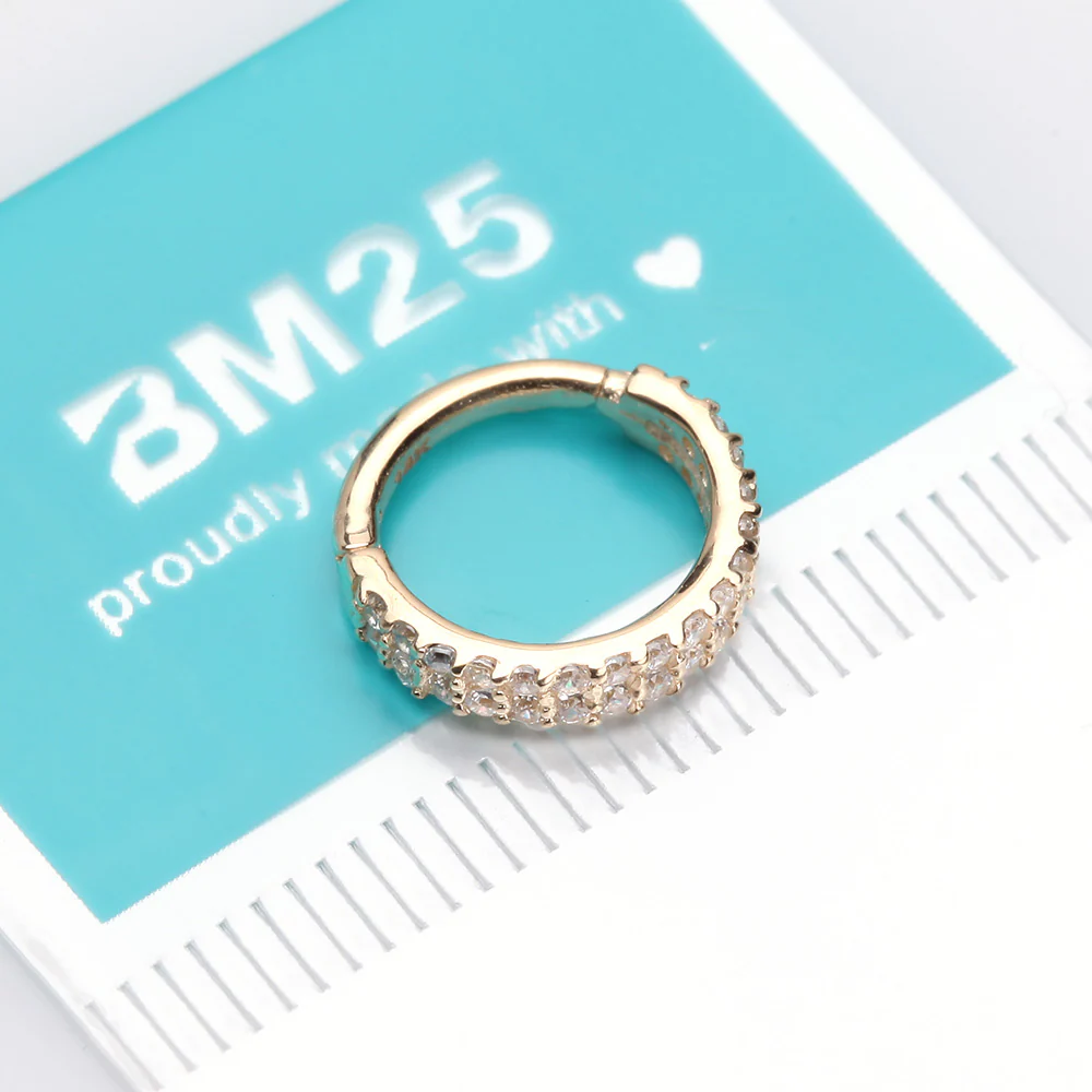 14 Karat Gold Brilliant Sparkle Double Lined Gems Seamless Clicker Hoop Ring - Image 3