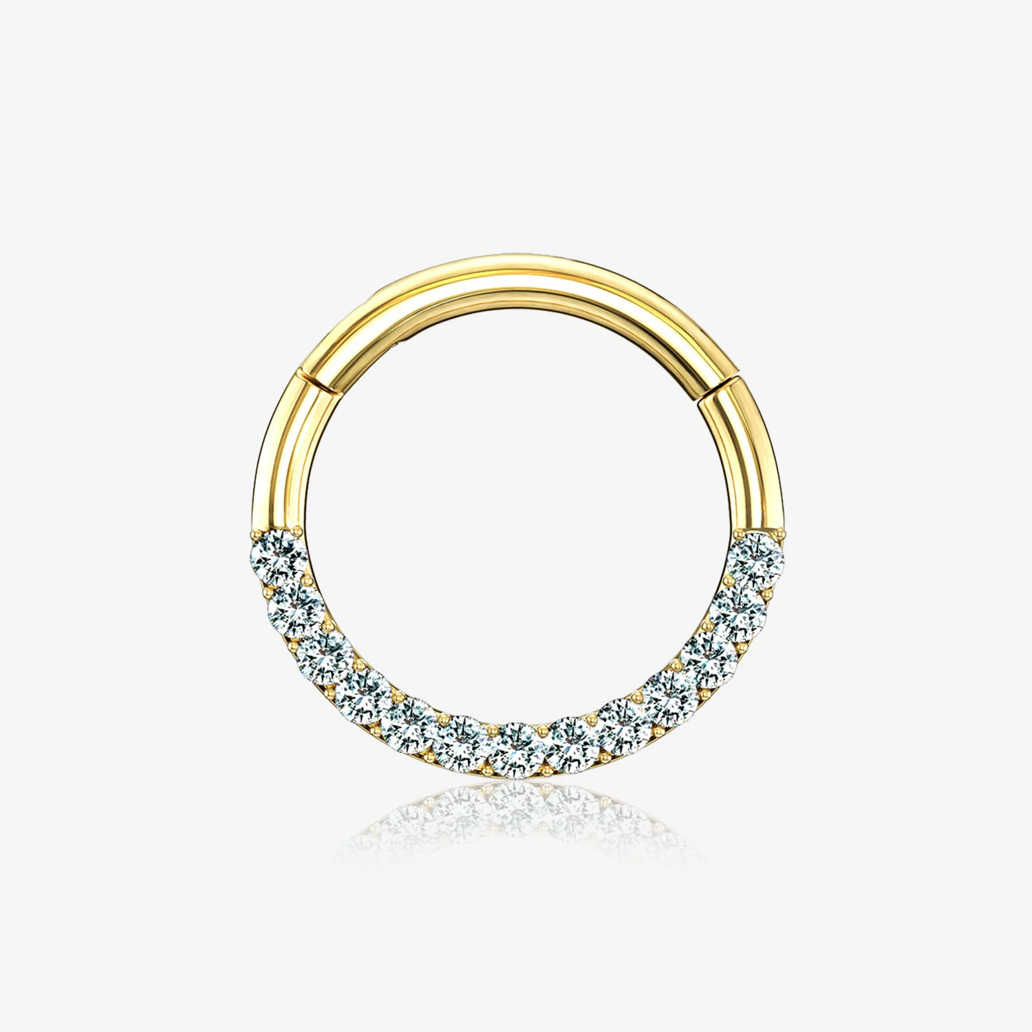 14 Karat Gold Brilliant Sparkle Gems Front Lined Clicker Hoop Ring