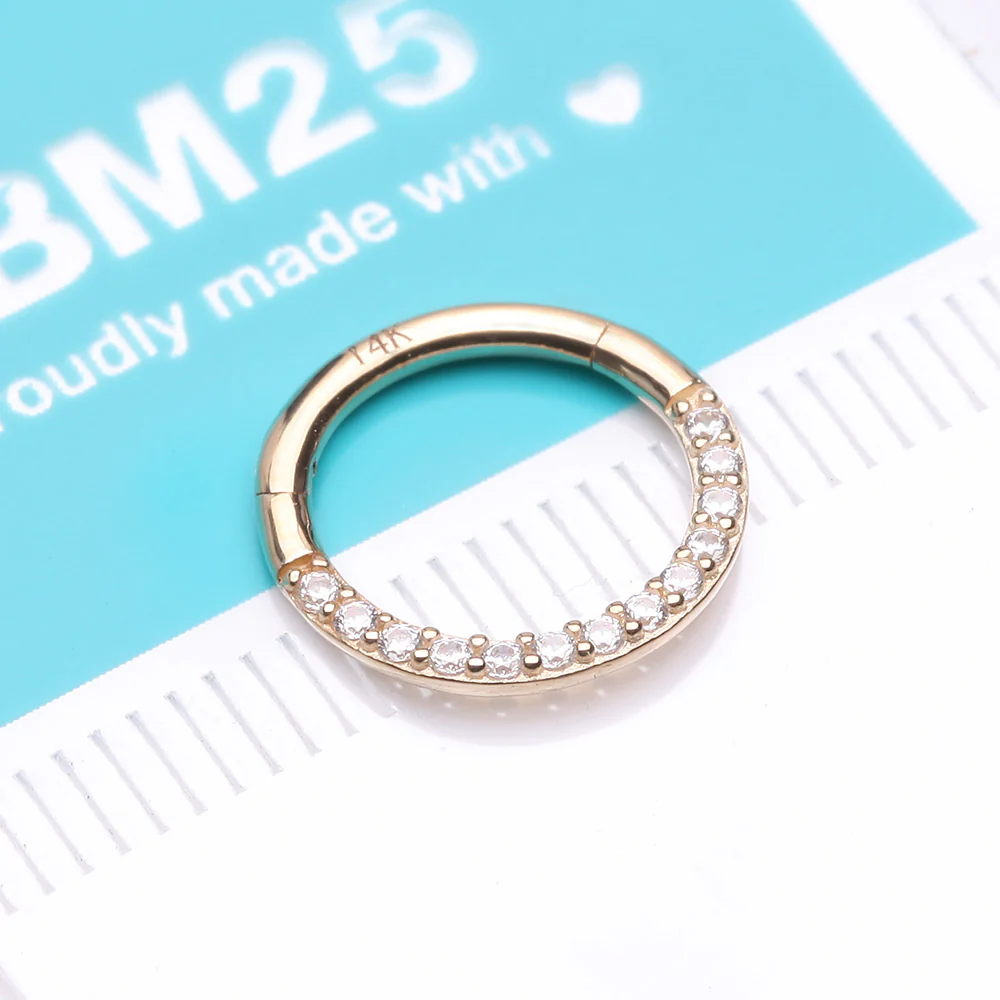 14 Karat Gold Brilliant Sparkle Gems Front Lined Clicker Hoop Ring - Image 3