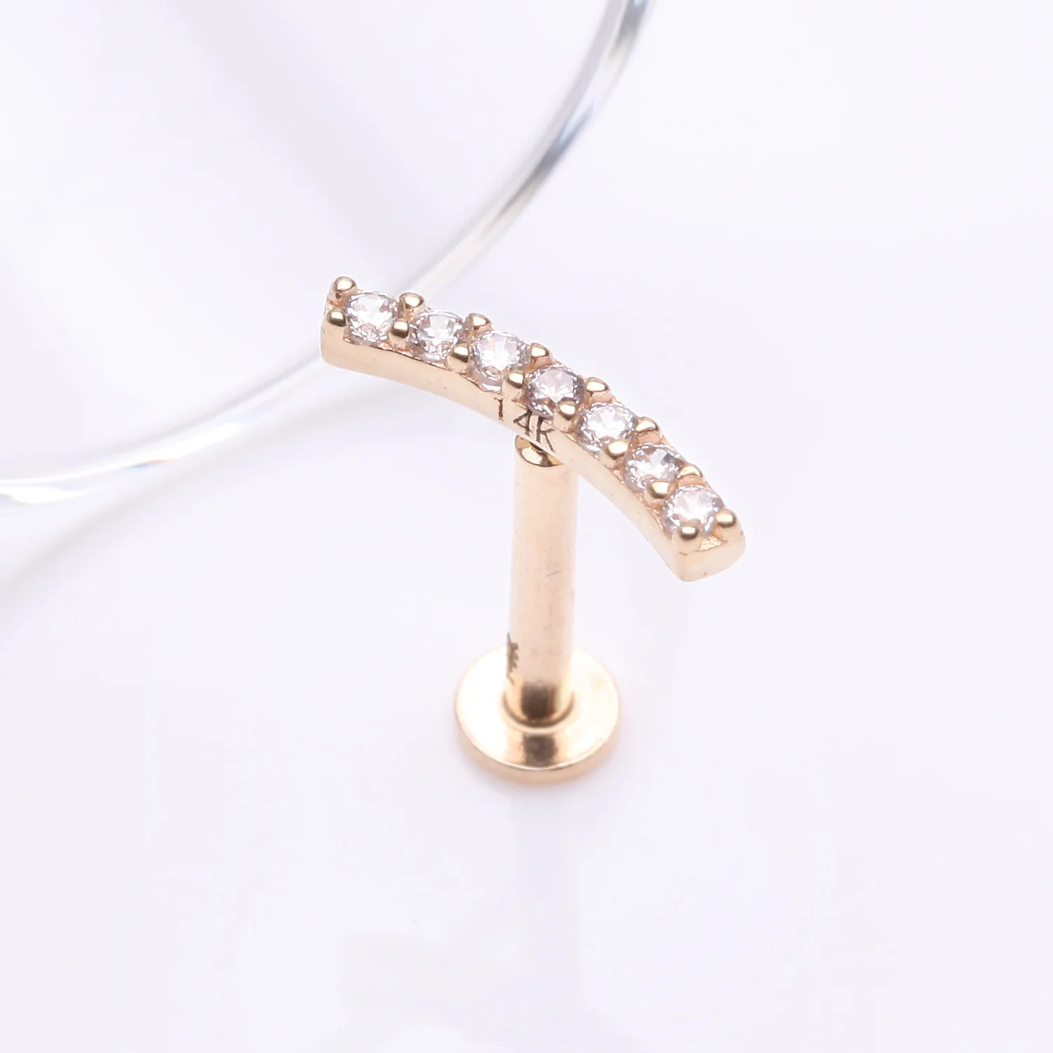 14 Karat Gold OneFit Threadless Brilliant Sparkle Gems Journey Curve Flat Back Stud Labret - Image 2