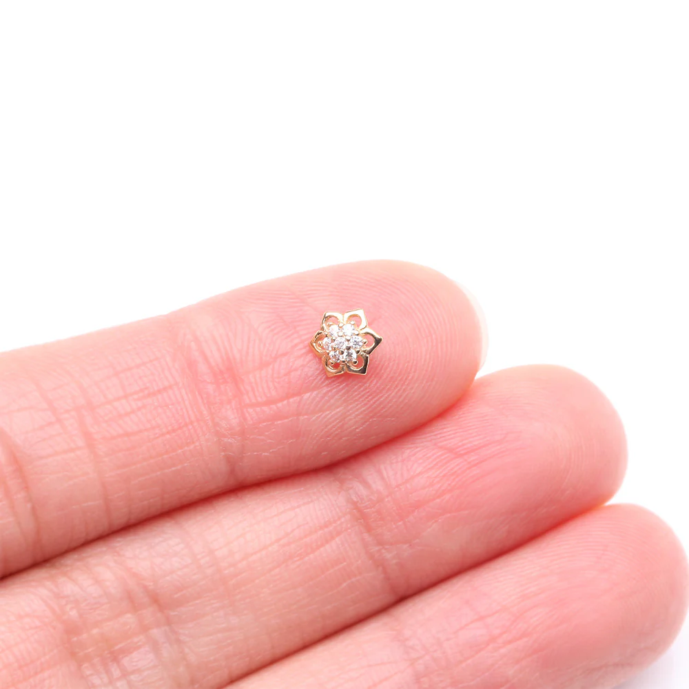 14 Karat Gold Brilliant Sparkle Lotus Flower Dermal Anchor Top Part - Image 3