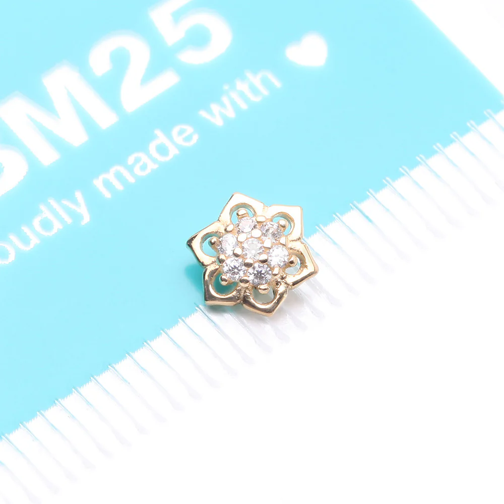 14 Karat Gold Brilliant Sparkle Lotus Flower Dermal Anchor Top Part - Image 5