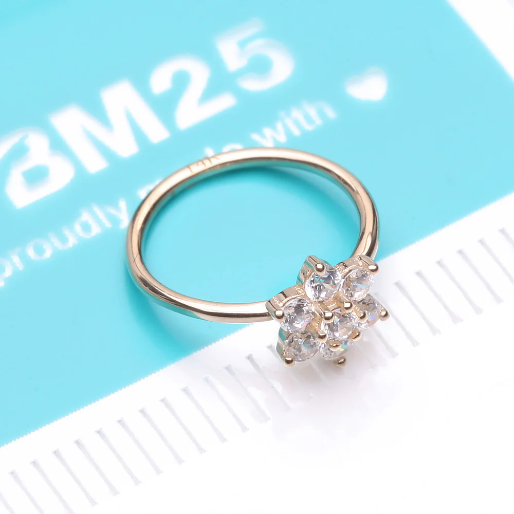14 Karat Gold Brilliant Sparkle Spring Flower Bendable Hoop Ring - Image 5