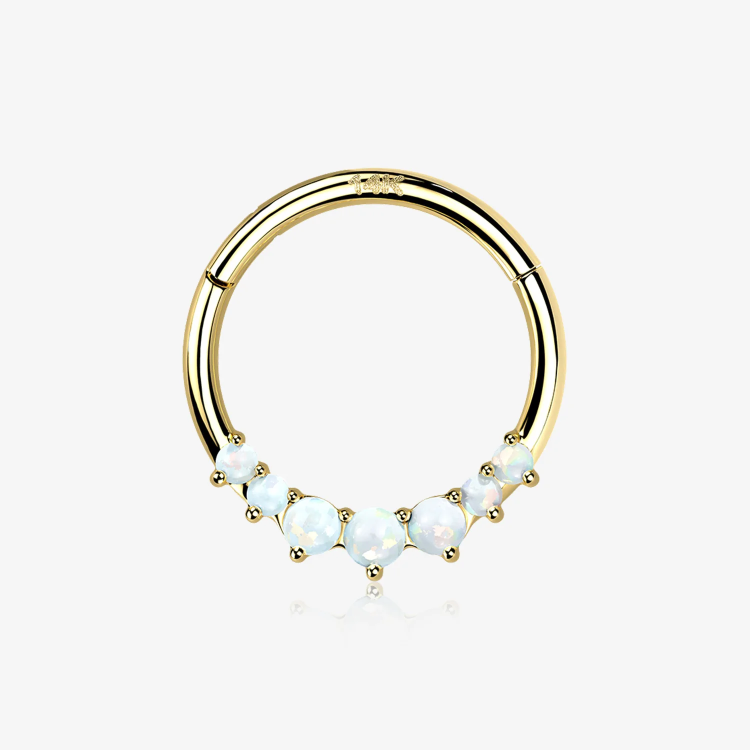 14 Karat Gold Cascading Fire Opal Prong Set Lined Seamless Clicker Hoop Ring