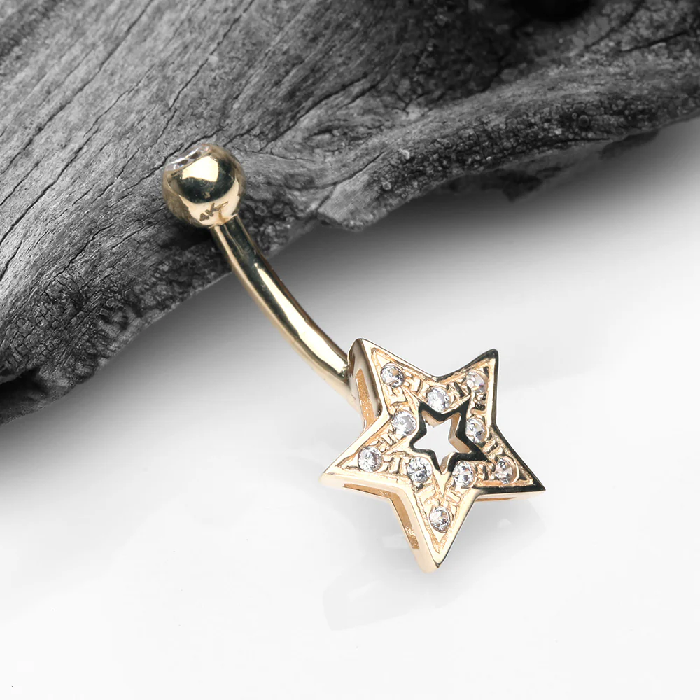 14 Karat Gold Charming Star Sparkle Belly Button Ring - Image 3