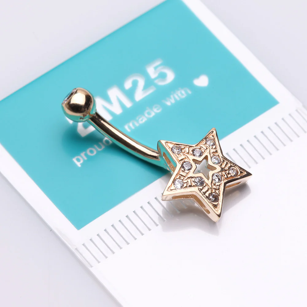 14 Karat Gold Charming Star Sparkle Belly Button Ring - Image 4