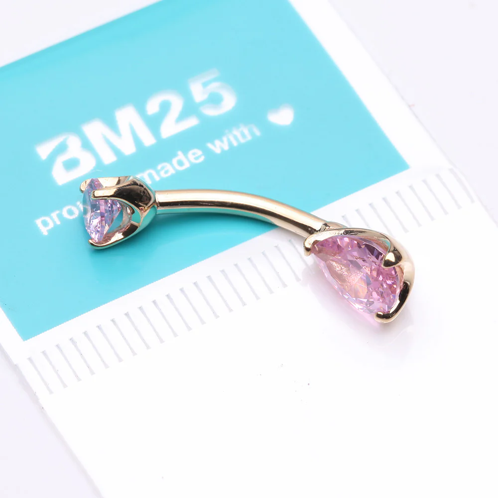 14 Karat Gold Dainty Brilliant Teardrop Sparkle Belly Button Ring - Image 4