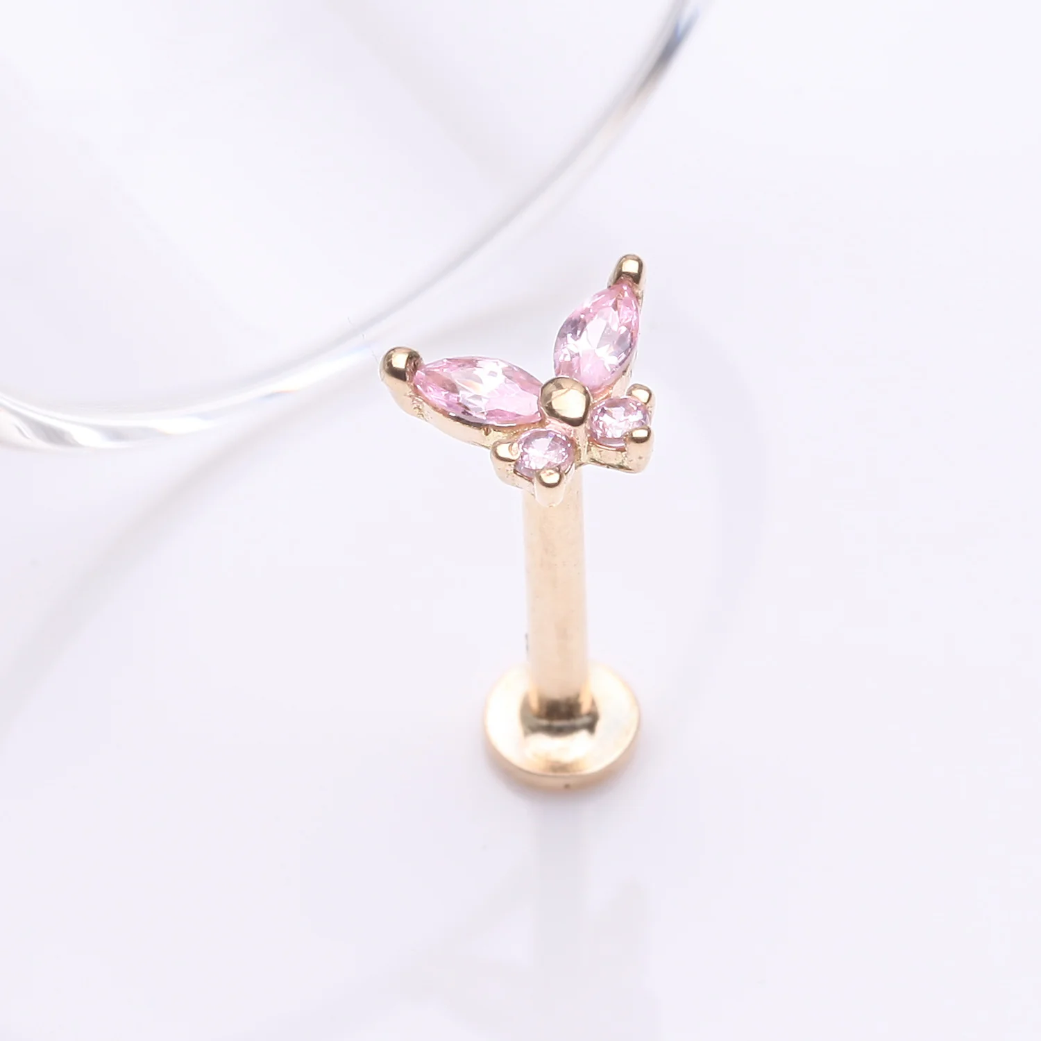 14 Karat Gold OneFit Threadless Dainty Butterfly Sparkle Flat Back Stud Labret - Image 2