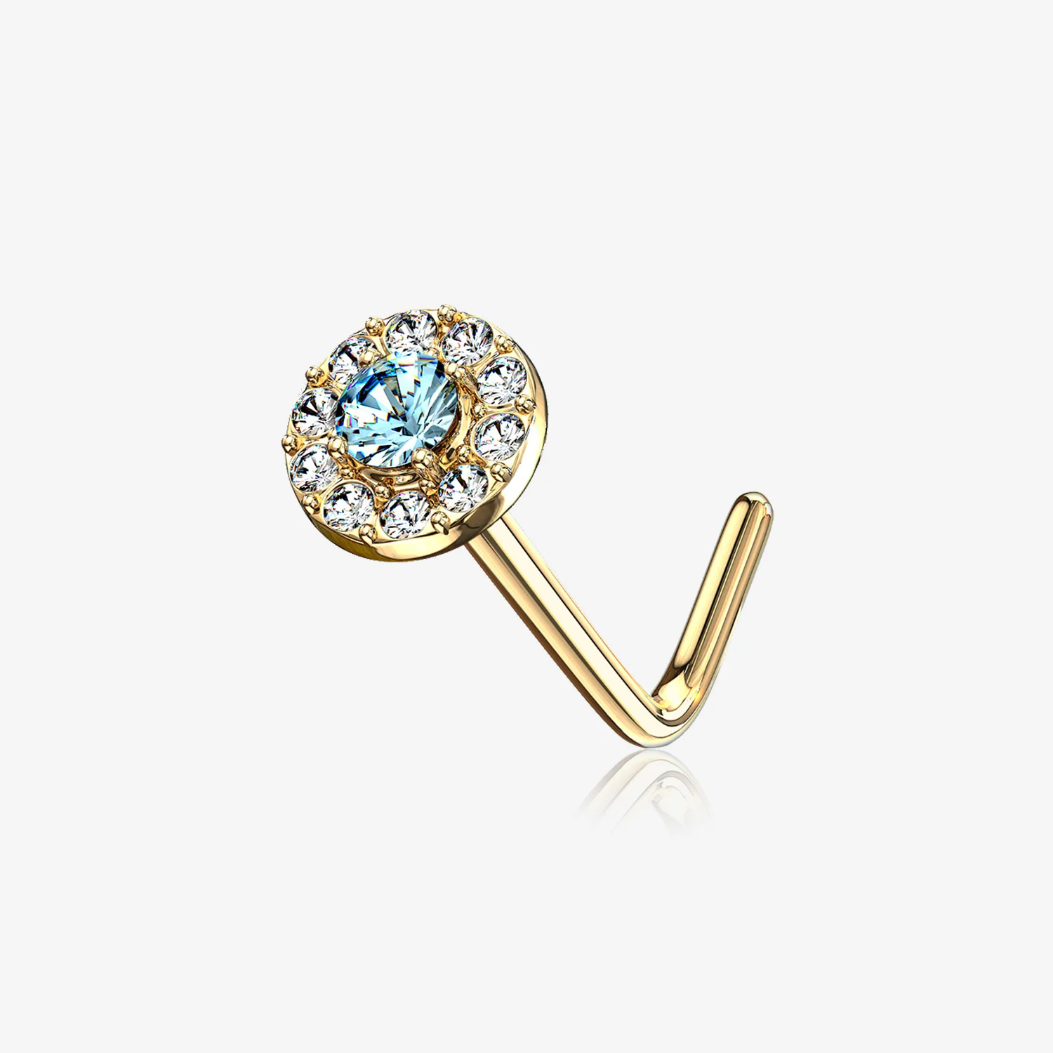 14 Karat Gold Double Tiered Brilliant Sparkle Multi Gem L-Shaped Nose Ring