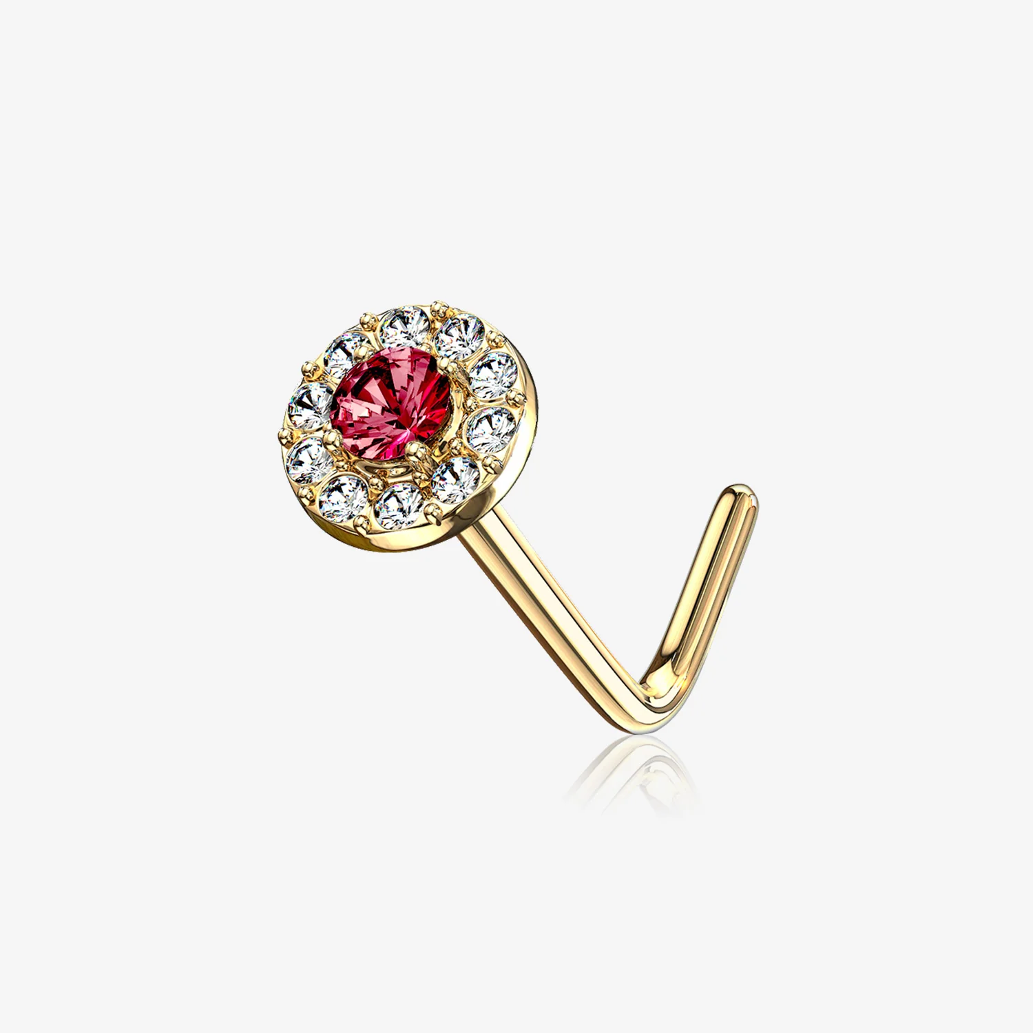 14 Karat Gold Double Tiered Brilliant Sparkle Multi Gem L-Shaped Nose Ring