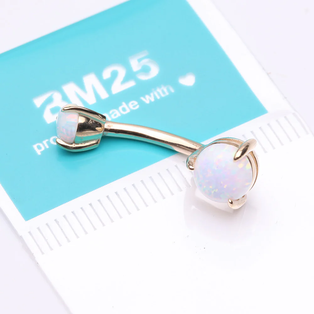 14 Karat Gold Fire Opal Sparkle Double Prong Belly Button Ring - Image 4