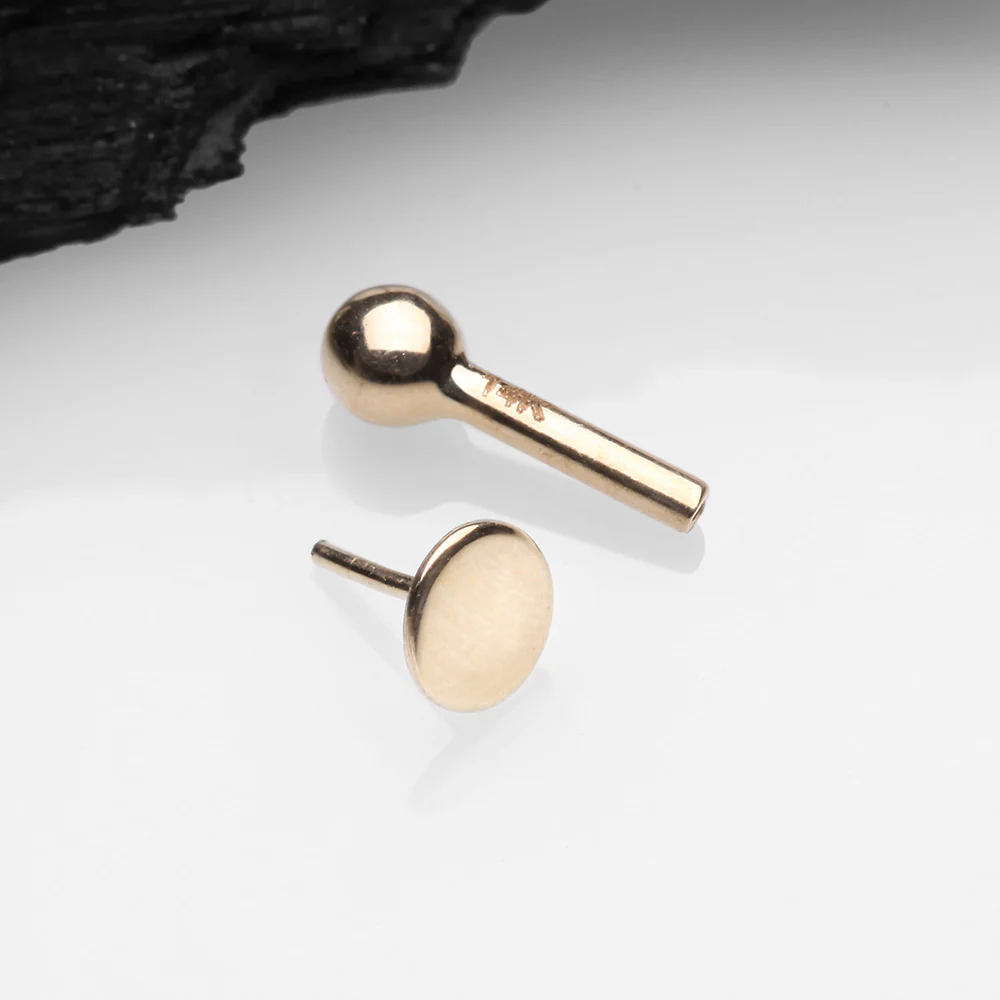 14 Karat Gold OneFit Threadless Flat Round Top Cartilage Barbell* - Image 3