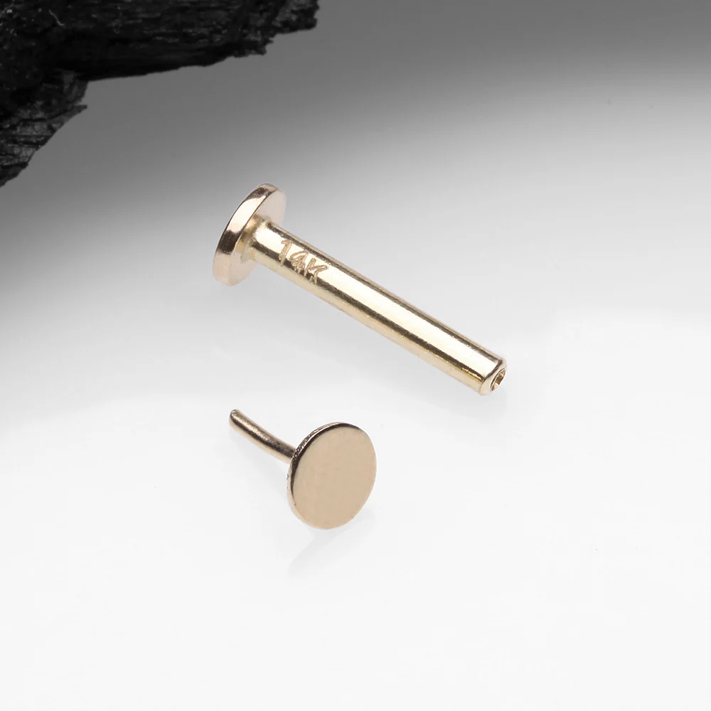 14 Karat Gold OneFit Threadless Flat Round Top Flat Back Stud Labret - Image 3