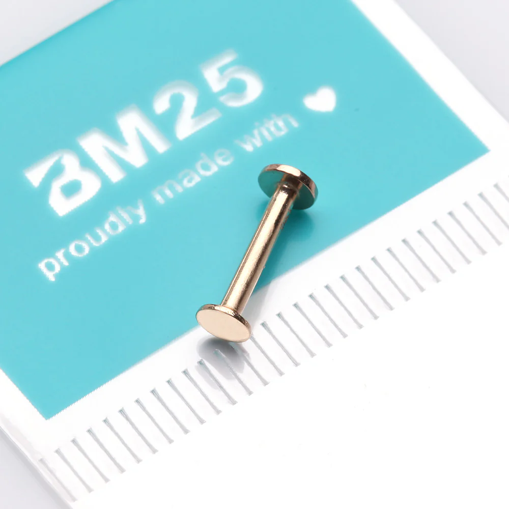 14 Karat Gold OneFit Threadless Flat Round Top Flat Back Stud Labret - Image 4