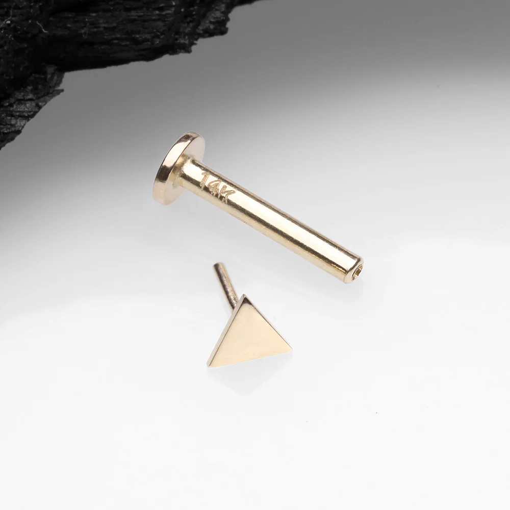 14 Karat Gold OneFit Threadless Flat Triangle Top Flat Back Stud Labret - Image 3