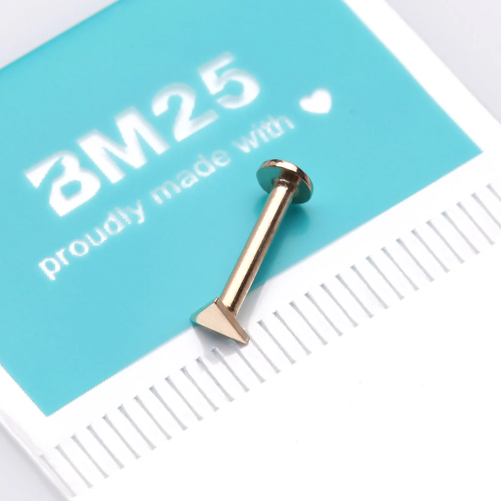 14 Karat Gold OneFit Threadless Flat Triangle Top Flat Back Stud Labret - Image 4