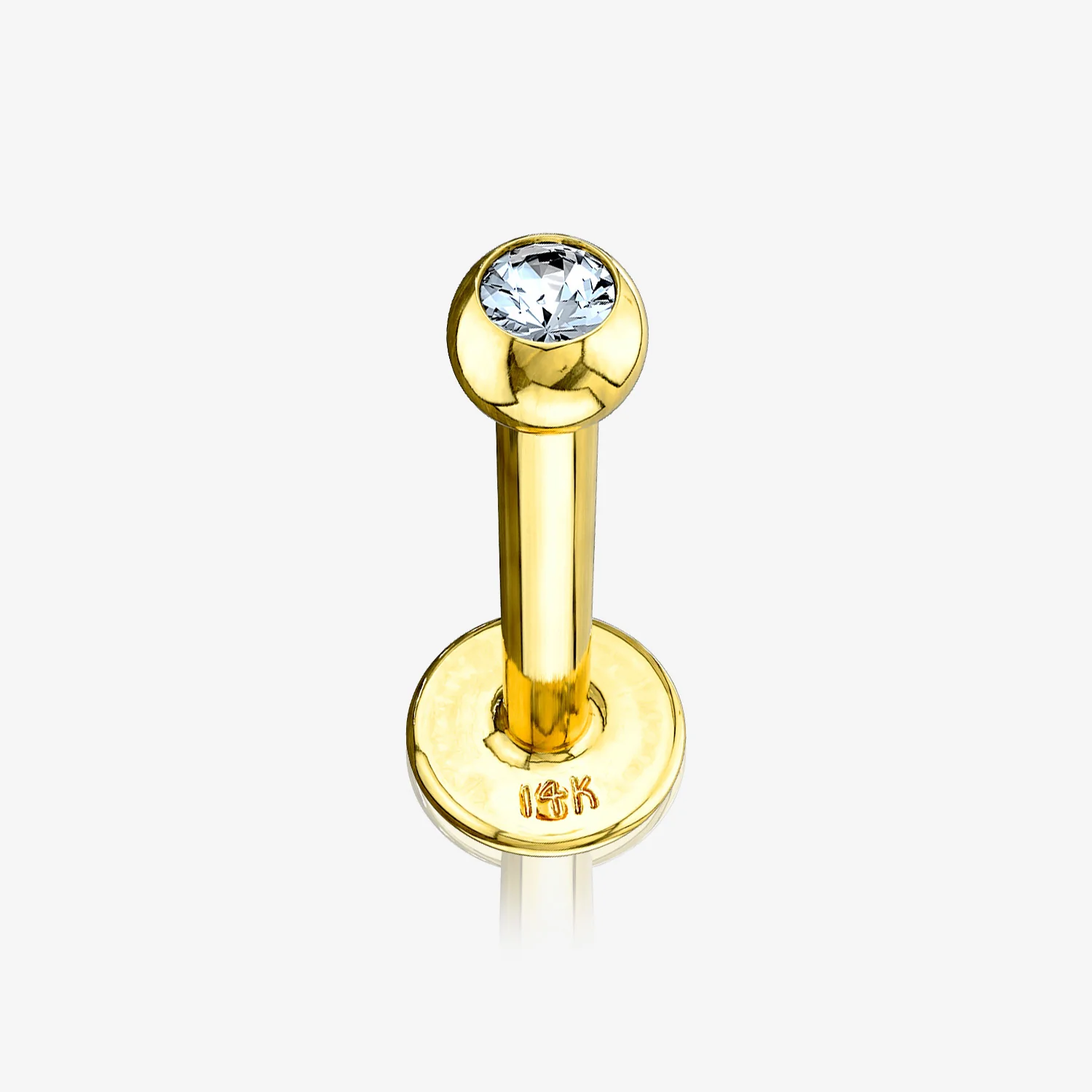 14 Karat Gold Gem Ball Top Flat Back Stud Labret