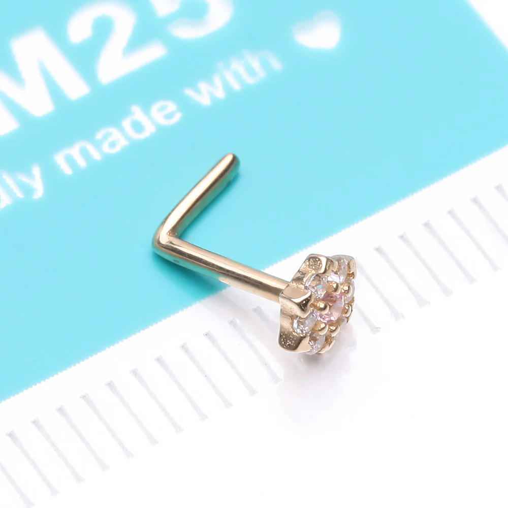 14 Karat Gold Glistening Multi-Gem Flower Sparkle L-Shaped Nose Ring - Image 5