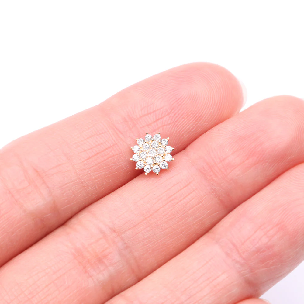 14 Karat Gold Grand Sparkle Flower Dermal Anchor Top - Image 3