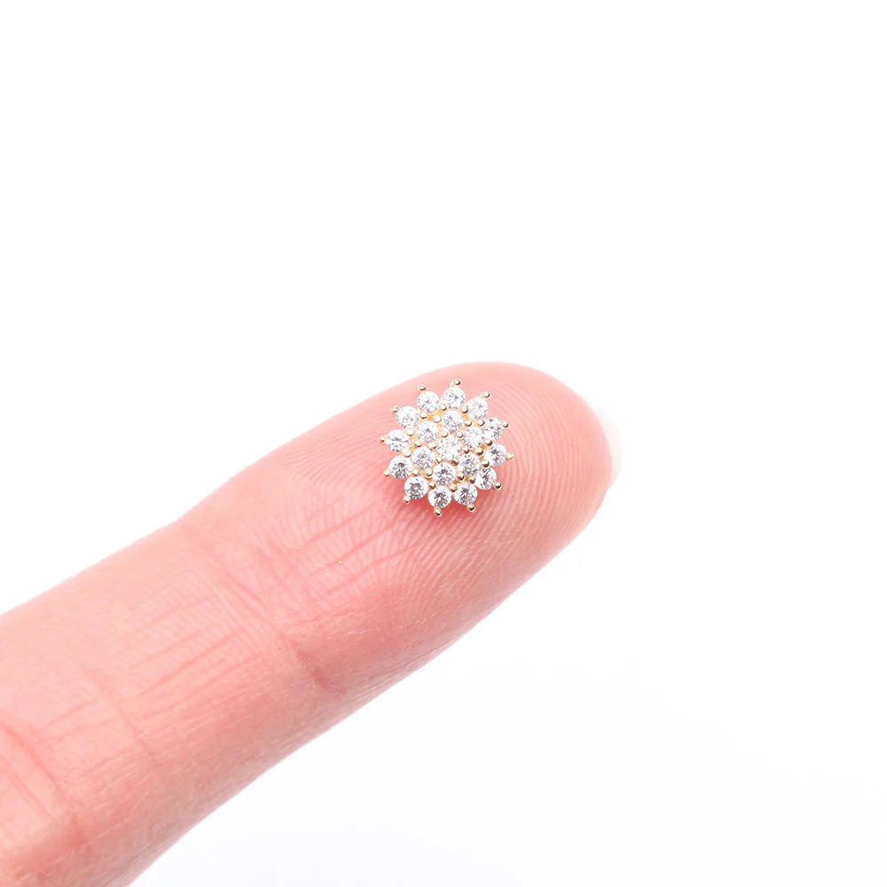 14 Karat Gold Grand Sparkle Flower Dermal Anchor Top - Image 4