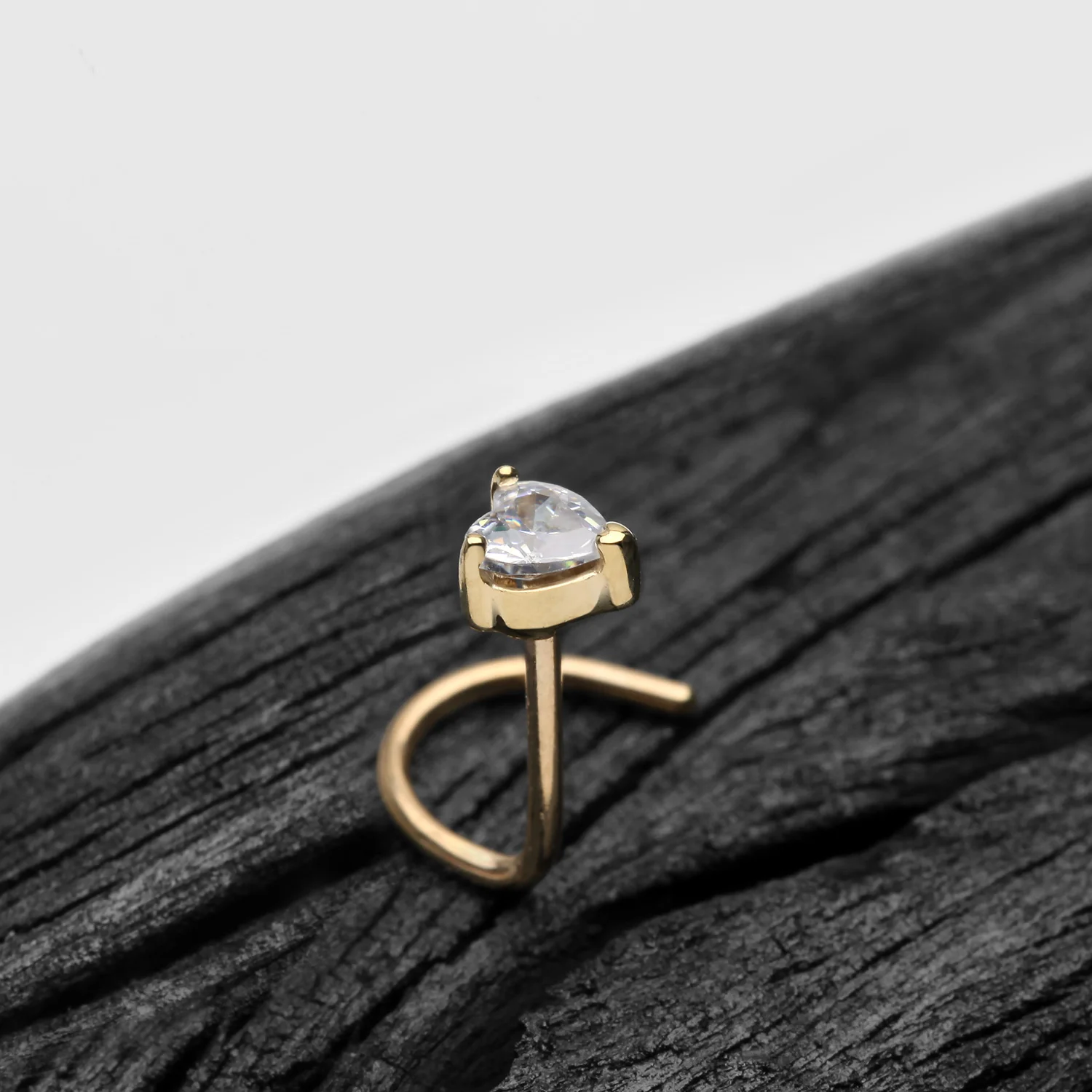 14 Karat Gold Heart Prong Set Gem Sparkle Nose Screw Ring - Image 2