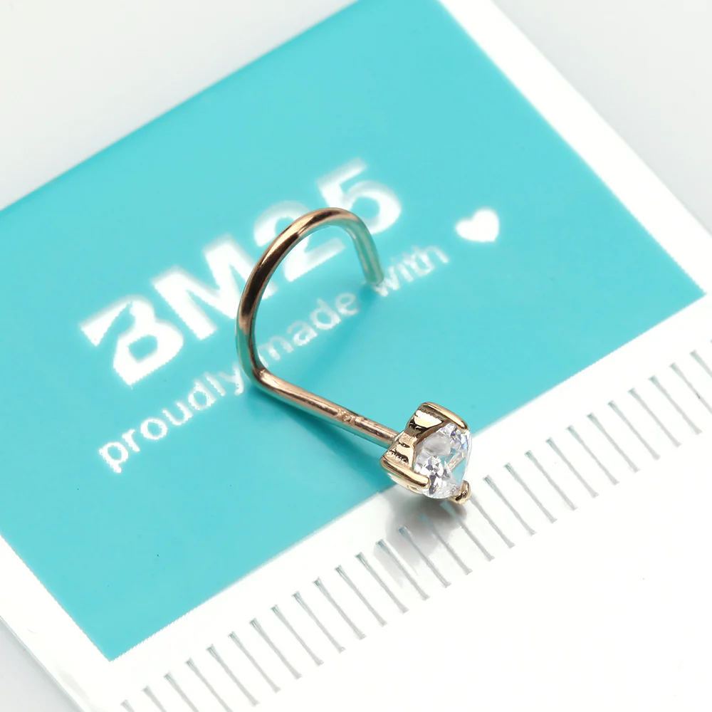 14 Karat Gold Heart Prong Set Gem Sparkle Nose Screw Ring - Image 3