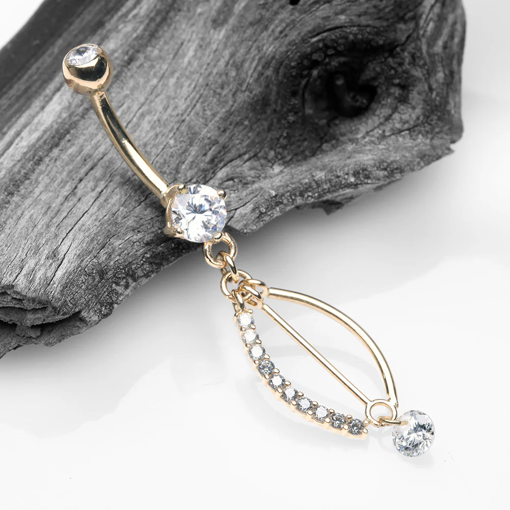 14 Karat Gold Journey Sparkle Curvature Dangle Belly Button Ring* - Image 3