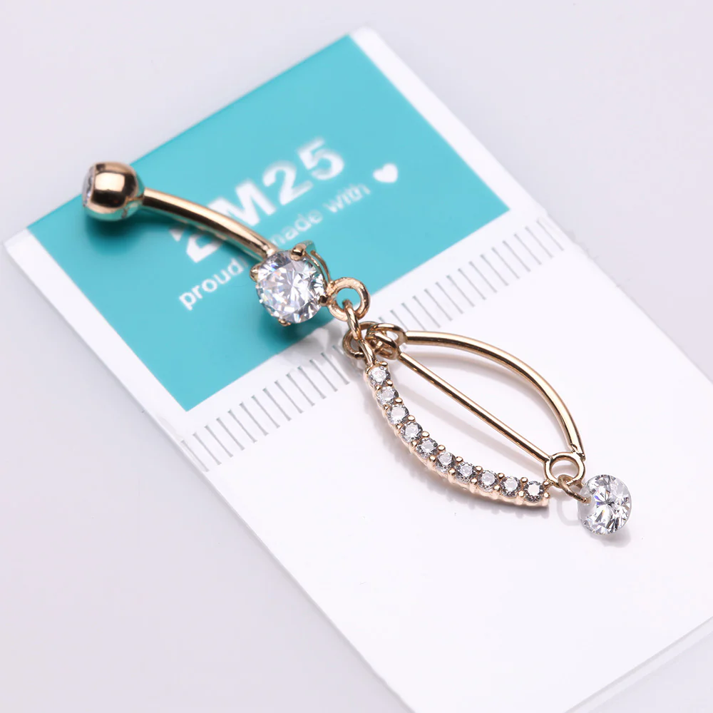 14 Karat Gold Journey Sparkle Curvature Dangle Belly Button Ring* - Image 4