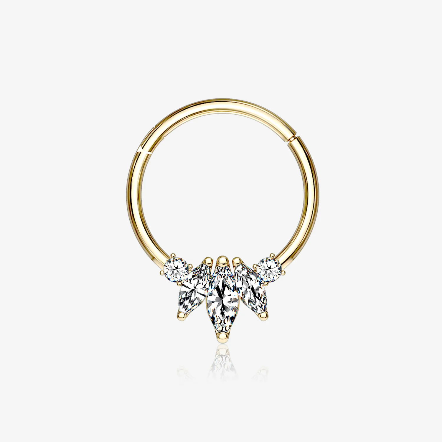 14 Karat Gold Marquise Floral Sparkle Clicker Hoop Ring