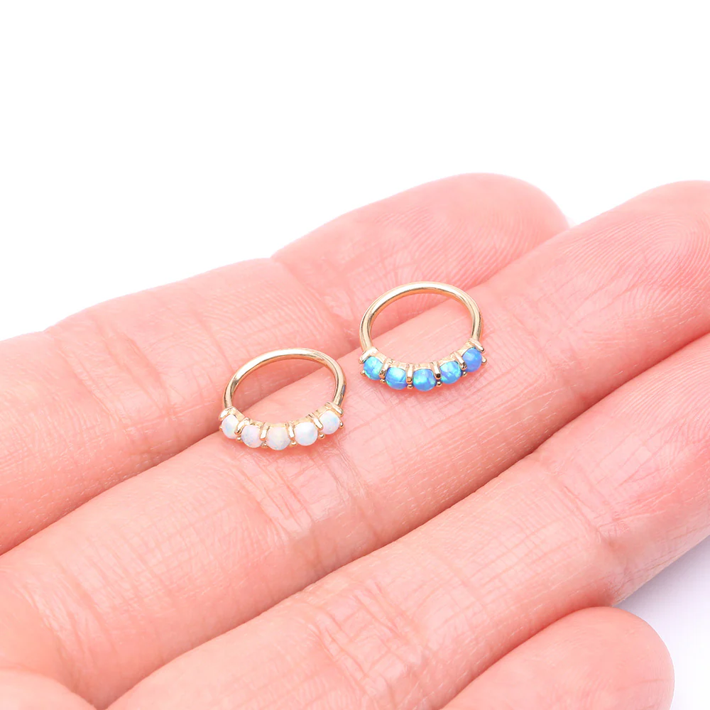 14 Karat Gold Multi Fire Opal Crown Prong Set Bendable Hoop Ring - Image 4