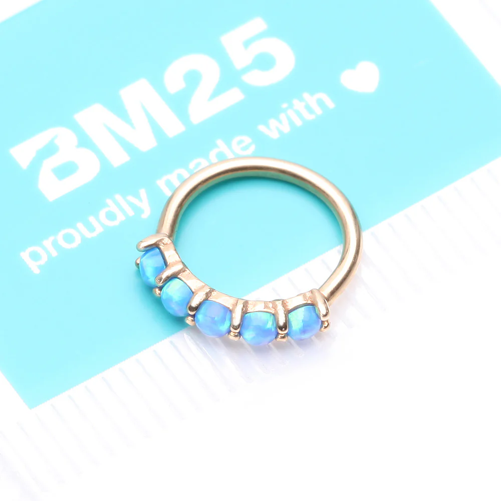 14 Karat Gold Multi Fire Opal Crown Prong Set Bendable Hoop Ring - Image 5