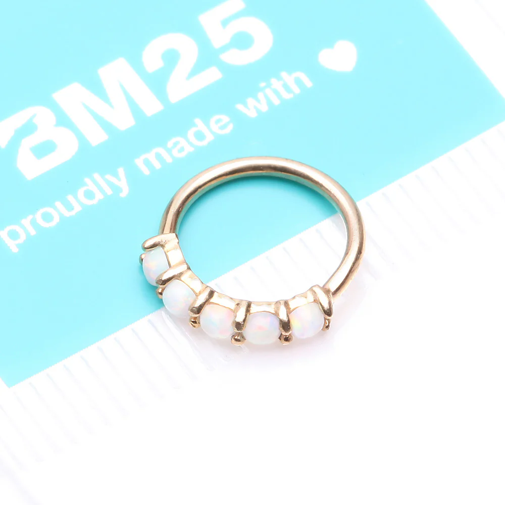 14 Karat Gold Multi Fire Opal Crown Prong Set Bendable Hoop Ring - Image 5